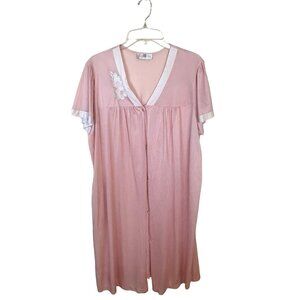 Vintage Ashley A Ames Womens Pink Robe Housedress Full Button Midi Floral XL